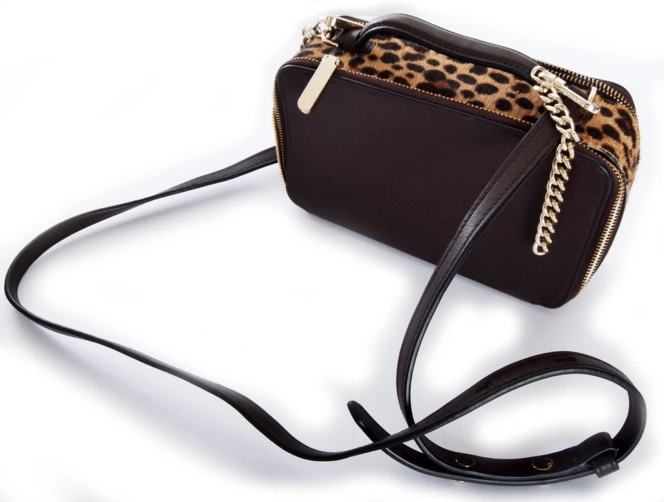KATE SPADE Leopard Print Pony Fur Box Bag Purse Brown Leather Vintage Crossbody - Image 2 of 4