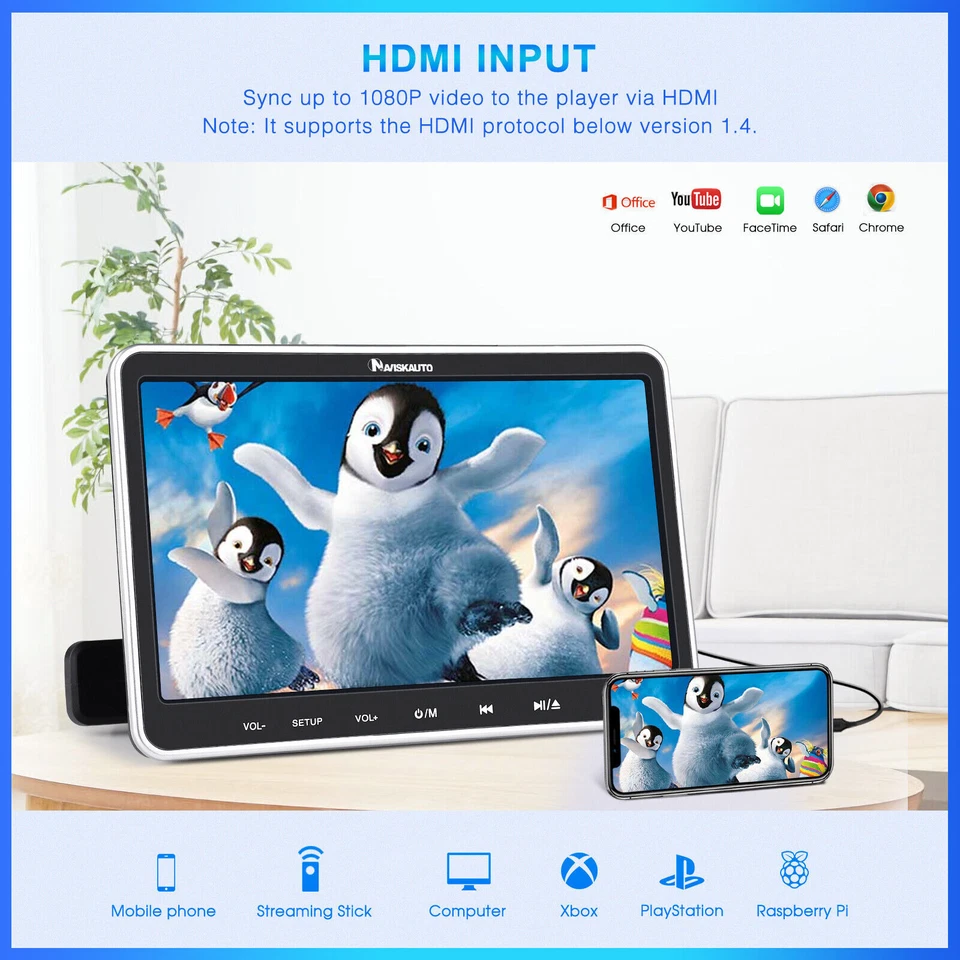 10.1" Full HD Car Headrest DVD Player Monitor for Kids HDMI USB SD MP3 w/Headset - Image 4 of 4