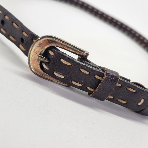 Ceinture cuir Amiee Lynn 32 M boucle laiton cousue marron vieilli 11-3073 - Photo 6/13