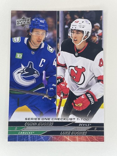 2024-25 Upper Deck Series 1 Quinn Hughes Luke Hughes Checklist #199 - Foto 1 di 2