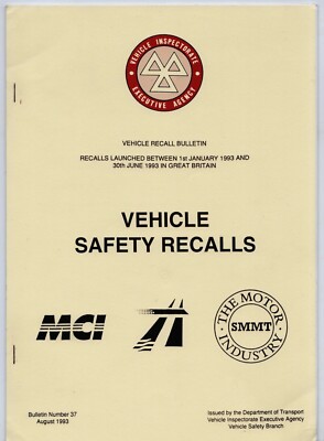 Verkehrsministerium Fahrzeug Sicherheit Rückrufe Bulletin Aug 1993 Auto LKW Fahrrad