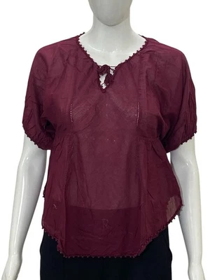 Isabel Marant Haut Blouse Coton Broderie Crochet Col Fendu Manches Kimono - Photo 1/4