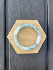 25053-RM Certified Untreated Grade A Jade Bracelet - Round 51.5mm (Green Floral)