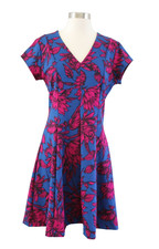 Banana Republic Blue Pink Black Bold Floral Print Flared Pleated Dress Size 8