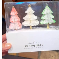TWO NEW Meri Meri 12 Party Pick Honeycomb Tree Cupcake Toppers Christmas Holiday