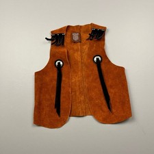 John R Craighead Leather Vest Kids M Brown Suede Western Fringe Concho USA Ranch