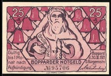 Notgeld Boppard 1921, 25 fenigów, stroje biedermeierskie i powiedzenie o szczęściu i  
