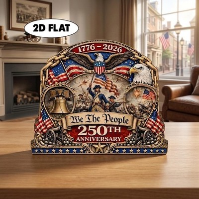 250th Anniversary Wooden Block Sign, Patriotic Eagle USA Decor