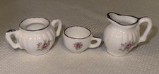 Vintage Miniature Porcelain White Floral Bisque w/Gold Trim Tea Set