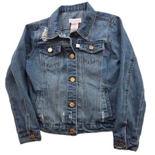 Tommy Bahama Blue Denim Trucker Jacket Girls 8 Distressed Medium Wash