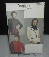 VOGUE #9382 Misses' Jacket Pattern Size 12-16 Uncut Vintage 1980's