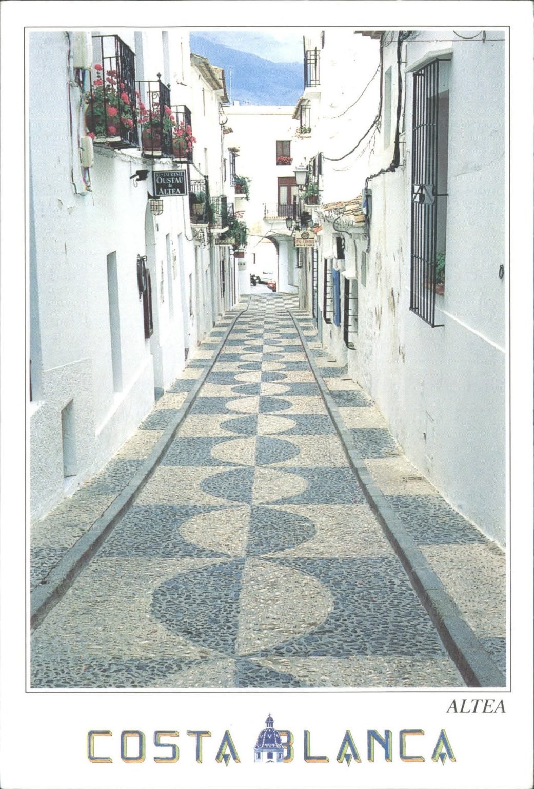 Altea Costa Blanca Spain White Washed Street Cobblestone Postcard