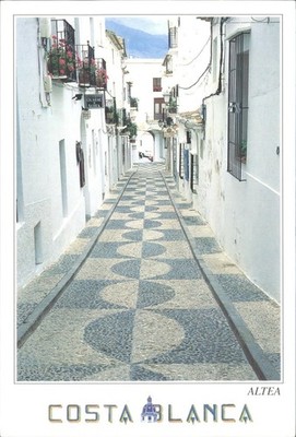 Altea Costa Blanca Spanien weiß gewaschene Straße Kopfsteinpflaster Postkarte