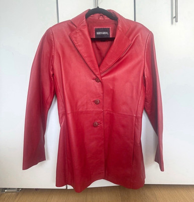 Bernardo Women s Red Button-Front Lined Mid-Length Blazer Jacket Size M