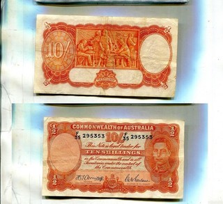 1942 AUSTRALIA 10 SHILLINGS CURRENCY NOTE FINE 1752U