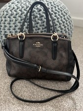 Authentic Coach Christie Carryall Signature Brown-Black Leather Satchel Bag