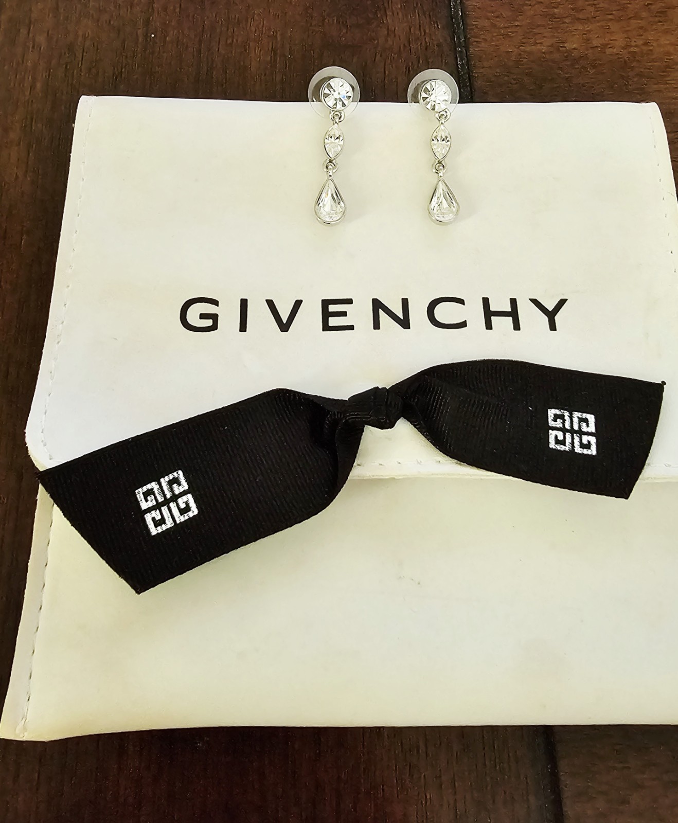 Givenchy Triple Clear Crystal Dangle Elegant Earr… - image 2