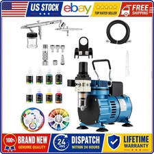 Airbrush Painting Kit Dual Action 6 Color Acrylic Set Hobby Art Craft