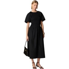 NWT J. Crew Meadow Dress In Cotton Poplin Smocked Dress Black S