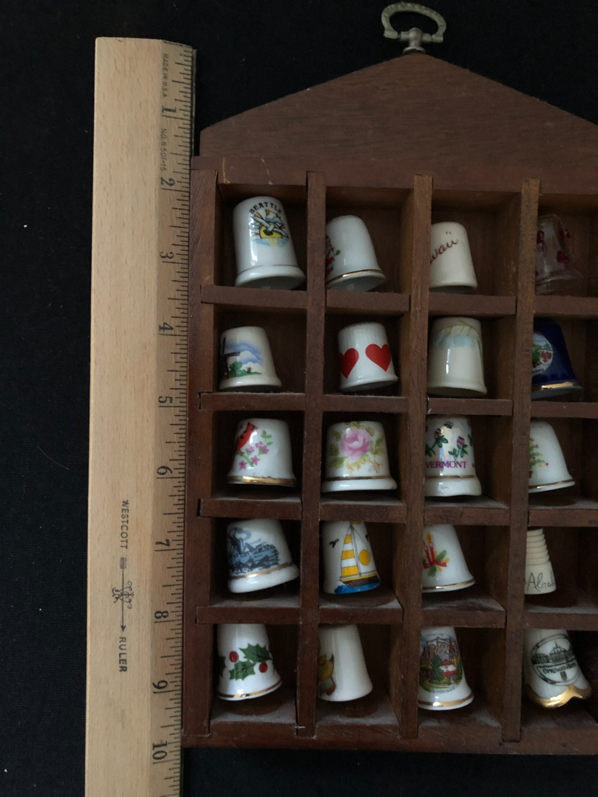 Thimble Collection Wood Display Case - 20 Various Thimbles Included, 10 Inch 