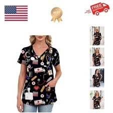 Scrubs for Women V Neck Scrub Tops Stretchy Nursing Uniforms Holiday Medical ...