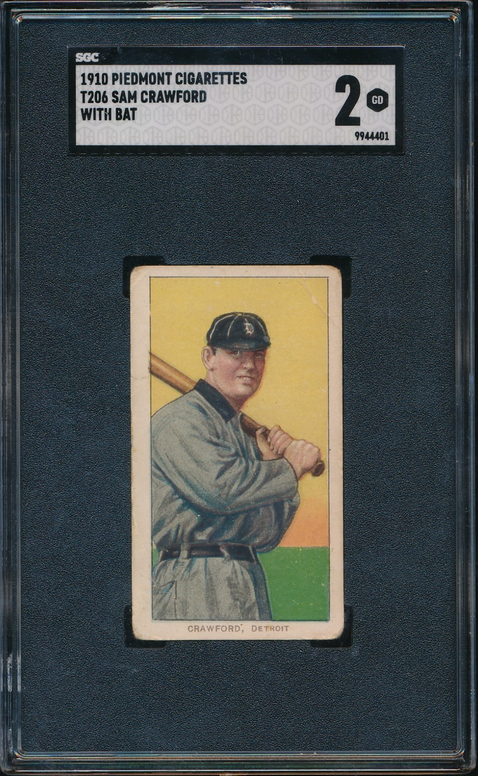 1909 1910 Piedmont Cigarettes T206 Sam Crawford White Borders With Bat SGC 2