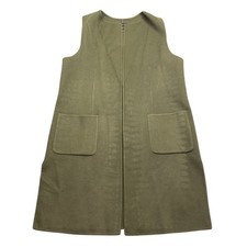 Talbots Women XL Olive Green Wool Blend Open Front Longline Vest Sleeveless Coat