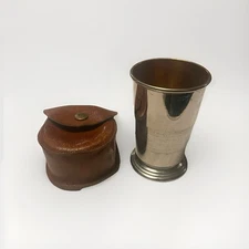 Vintage Metal Collapsible Drinking Cup With Case Burning Man Steampunk