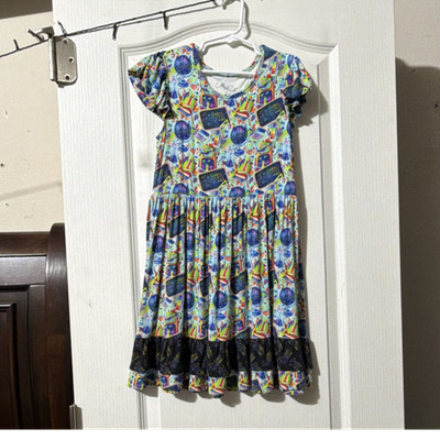 Olee and Belle Girls 9-10Y Multicolor Graphic School Knit Fit & Flare Dress