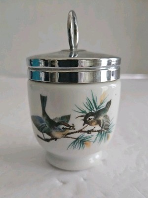 Vintage Royal Worcester Porcelain Egg Coddler Colorful Bird & Floral Design