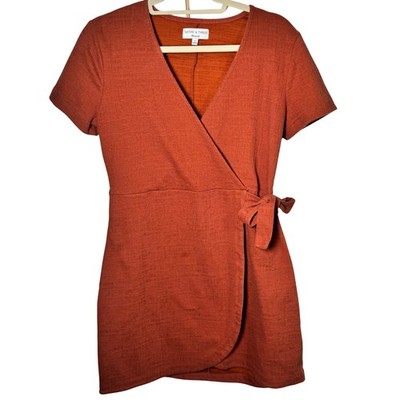 Madewell Texture & Thread Short Sleeve Rust Wrap Dress Womens Size Medium