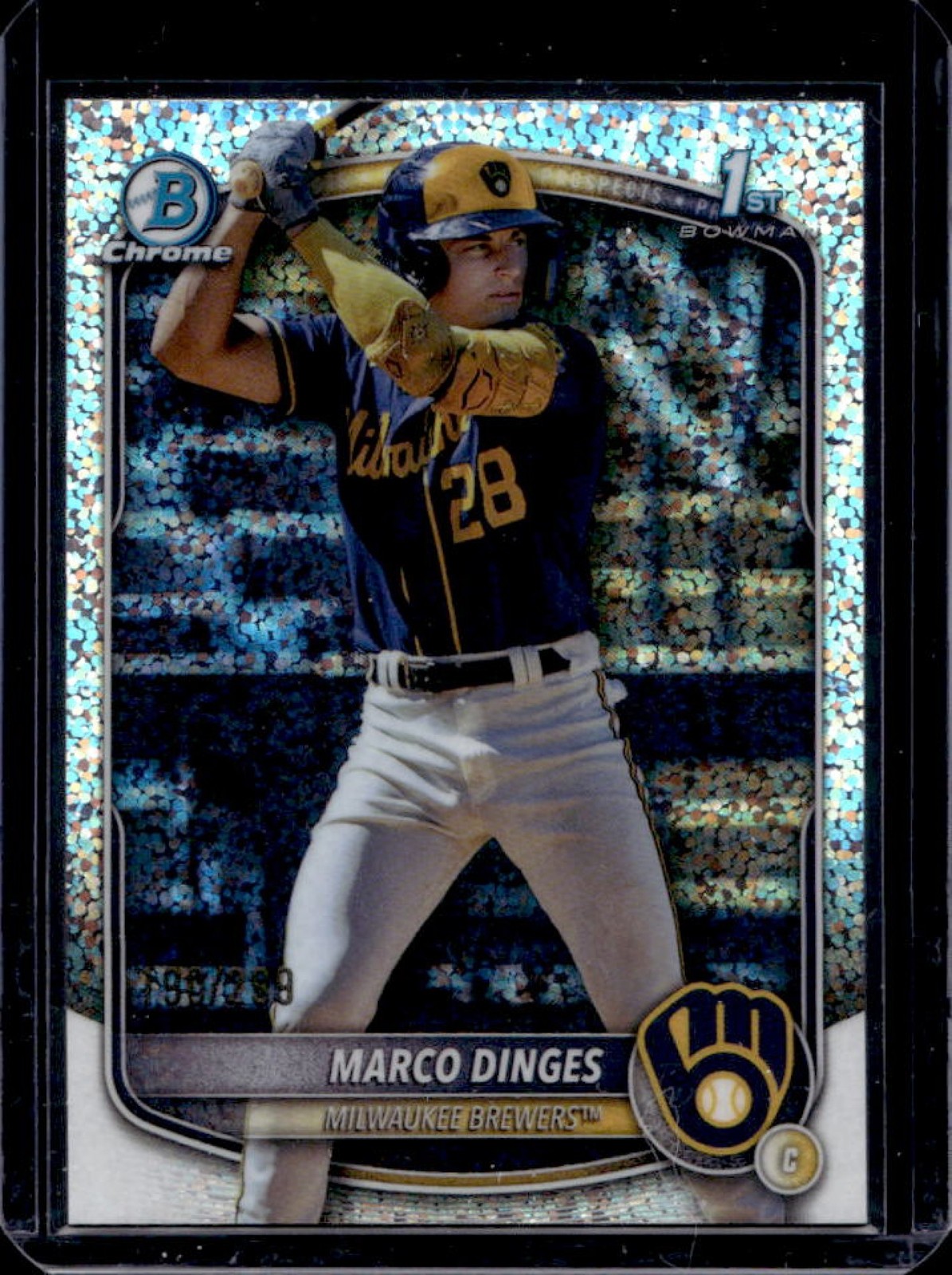 2025 Bowman Chrome Marco Dinges Speckle Refractor 1st #190/299 Brewers