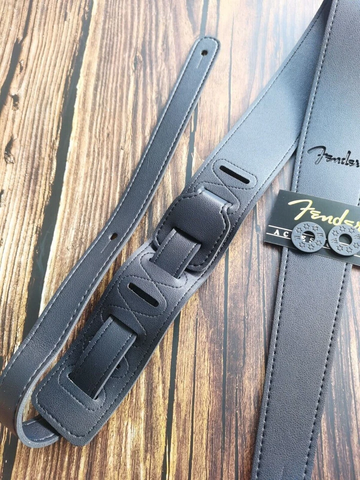 Fit Fender Custom Shop Adjustable PU Leather Electric Guitar Bass Strap - Black - Image 4 of 4