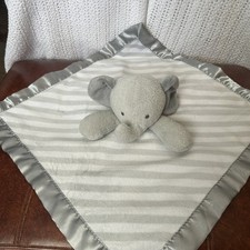 Cloud Island Elephant Gray Stripe Baby Lovey Security Blanket Plush Satin Edge