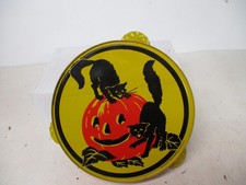 Vintage Halloween Tin Metal Tambourine Noisemaker - Kirchhof Cats on JOL