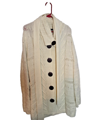 Venus Button Front Sweater, Ivory, with Large Buttons,  Women s Size M