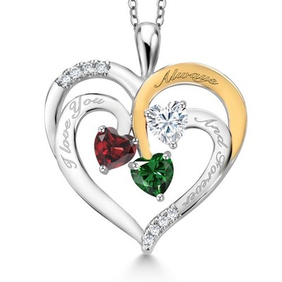 Rhodium Plated Pendant with Chain Garnet Moissanite (1.52 Cttw)