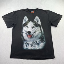 Rock Eagle Siberian Husky T-Shirt Double Sided XL P2P 23" Unisex Black
