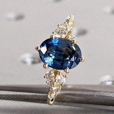 3. crt Oval Cut Natural Sapphire  Diamond Ring Real 100 14k SOLID Yellow Gold