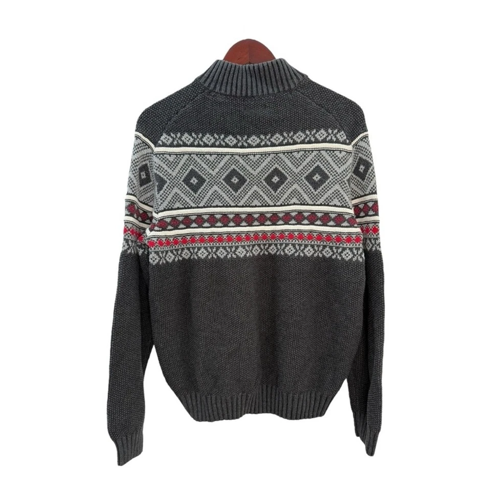 Suéter tejido IZOD para hombre L/G cuarto cremallera nórdico Fair Isle gris rojo mezcla de algodón Foto 2 de 4