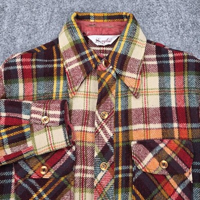 Vintage Langtry Shirt Mens Small Multicolor Wool Plaid Flannel Button Up CPO Sty