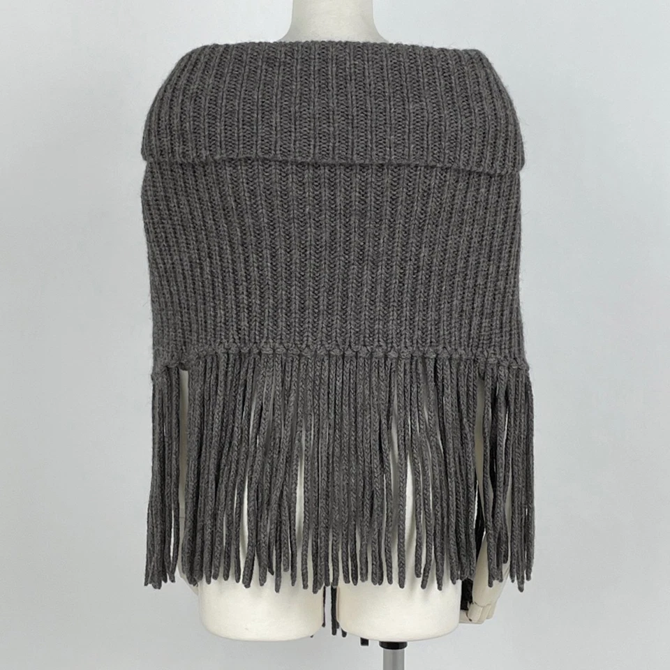 GUCCI Knit Poncho Snood Knit Fringe Zip Up Poncho alpaca hair Gray Women - Image 3 of 4