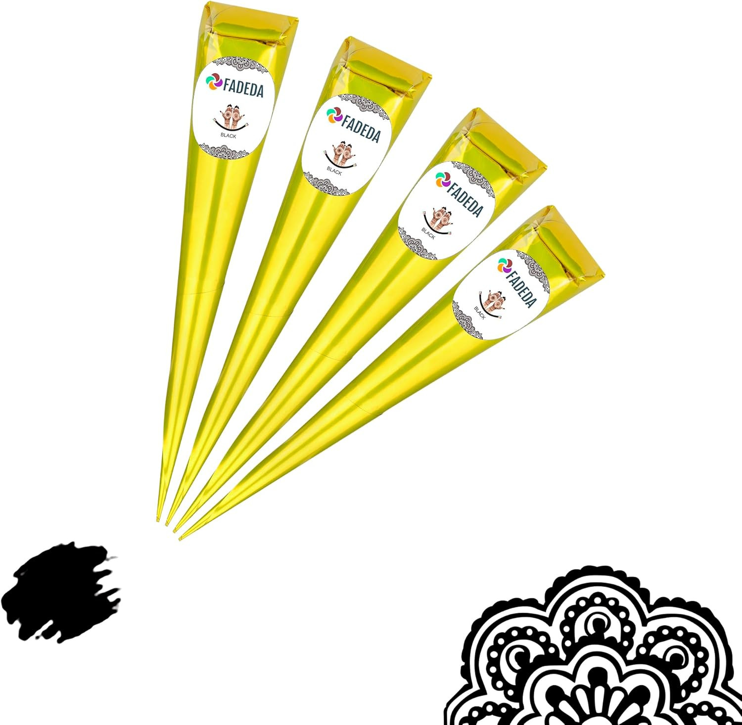 Set 4 Coni Hennè Nero 100g | Tatuaggi Temporanei Bio Pronti all'Uso