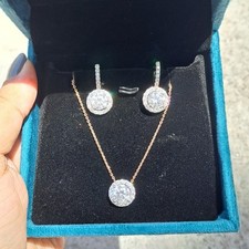 5.67ct Round Lab Grown Earrings & 2.50ct Pendant 14k Yellow Gold Pendant set