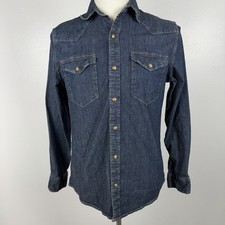 Wrangler Western Denim Pearl Snap Shirt Men  s Small Dark Wash Cowboy