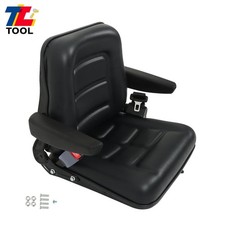 Universal Fold Down Forklift Seat wi/ Safety Belt Armrest For Tractor Black