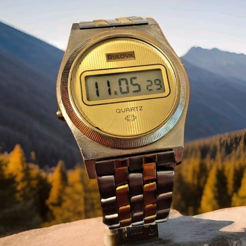 Bulova Quartz Vintage 70s 70s Wristwatch Stainless Steel LCD Digital Space Age Rare - Picture 1 of 20