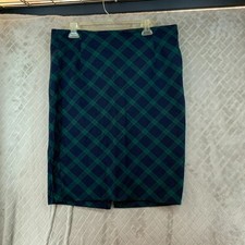 Old Navy Skirt Women 14 Blue Green Plaid Short Mini Pencil Academia Cotton Blend