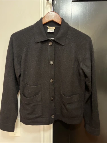 HERMÈS Cardigan maglione giacca vintage Hermes 100% cashmere leggero con bottoni nero