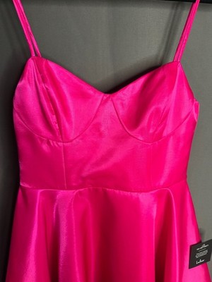 Lulus Hot Pink Satin Mini Dress Women s Small NWT Spaghetti Strap Fit & Flare